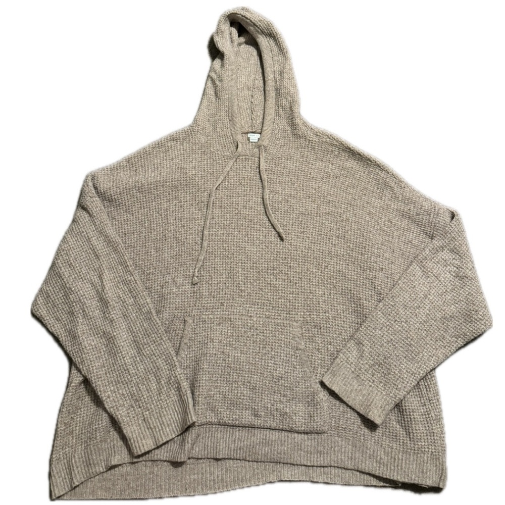 Aerie oversized light brown waffle knit sweater with hood size XL